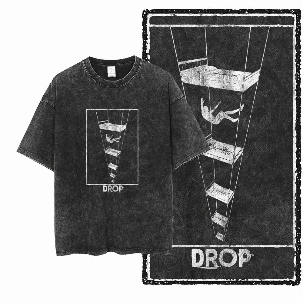 Vintage Washed DROP Surreal Art Oversized TShirt Dark Aesthetic Falling Unisex Graphic Tee Vintage Clothes Women Clothing