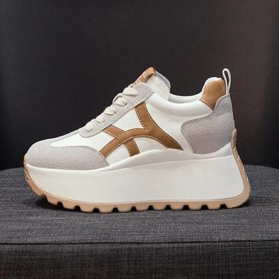 Fashion Top Quality 8cm Genuine Leather Platform Wedge Women Spring Autumn Chunky Sneakers Shoes Breathable Comfortable Vulcanize Boots