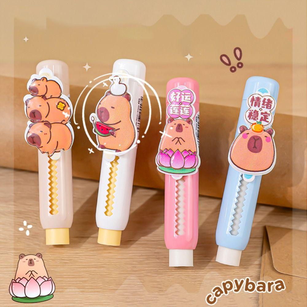 

1pc Push-pull Design Rubber Eraser Capybara Pen Type Eraser Cute Silicone Eraser School Supplies Randomly select one