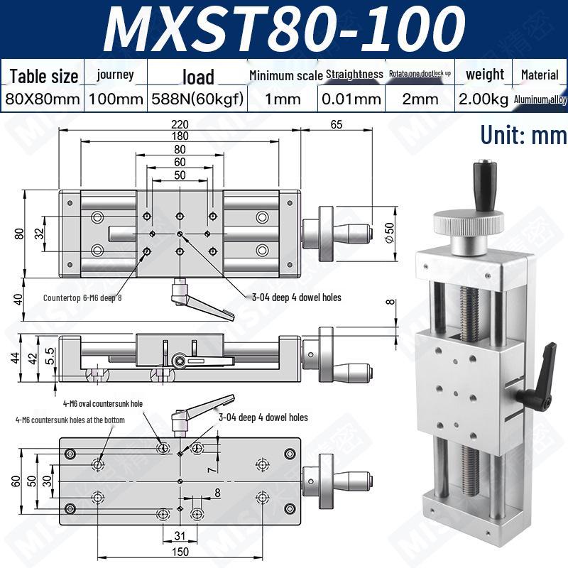 Heavy Load Precision Linear Slide Table with Fine-tuning Screw Rod - 50/80/100 Stroke