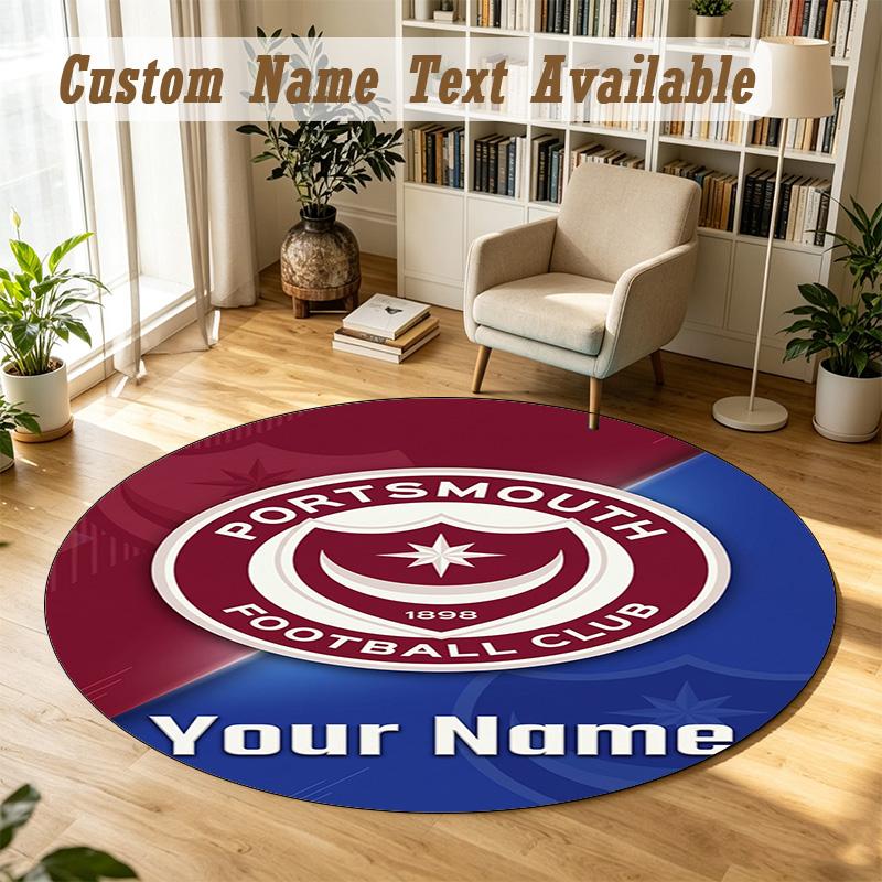 Round Rug Custom NamePortsmouth FC Pattern Non Slip Carpet Home Floor Decor