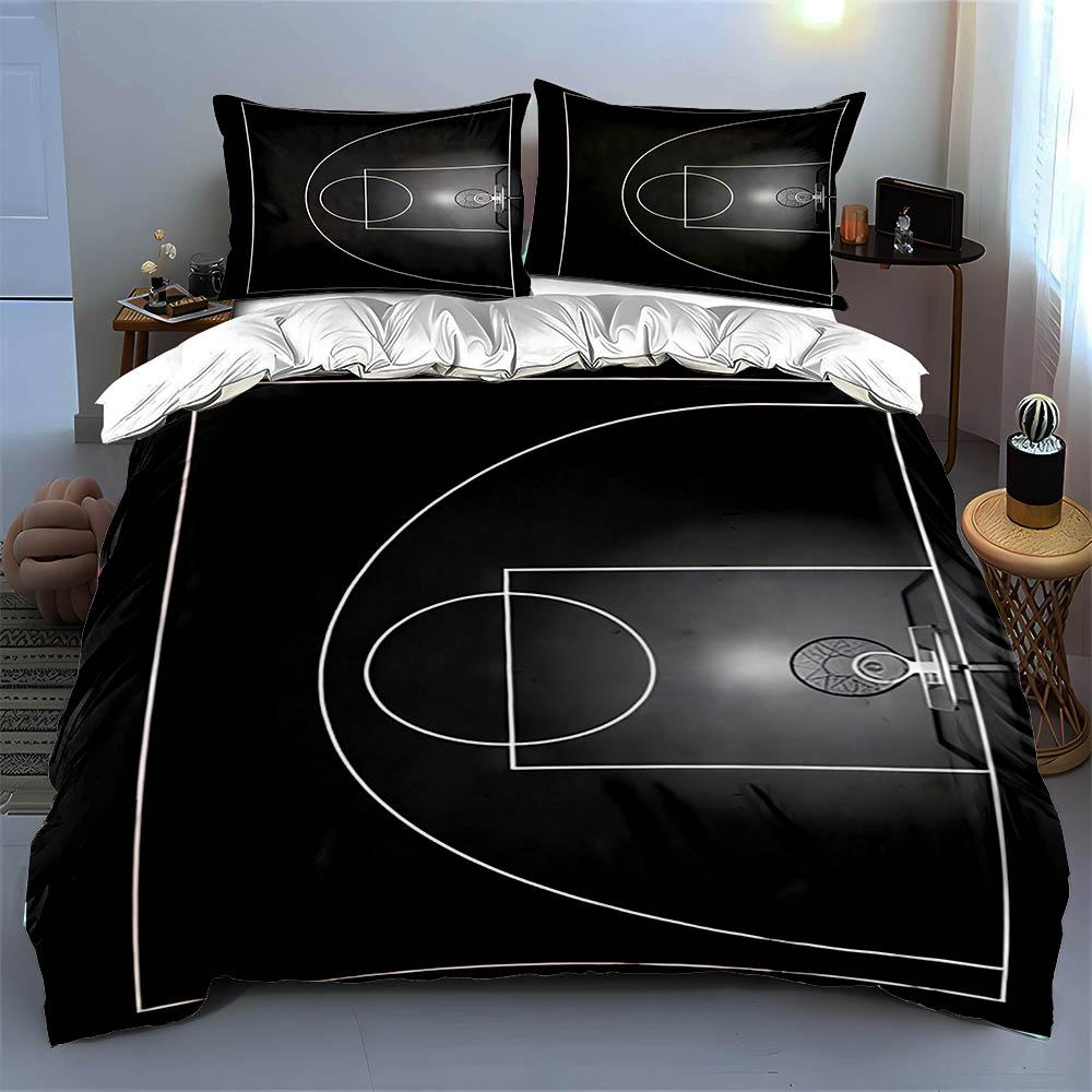 Basketballplatz-Illustration. Bettwäsche Bettbezug-Sets Bettbezüge Kissenbezüge Geschenke (1 * Bettbezug 2 * Kissenbezüge, ohne Bettdecke)