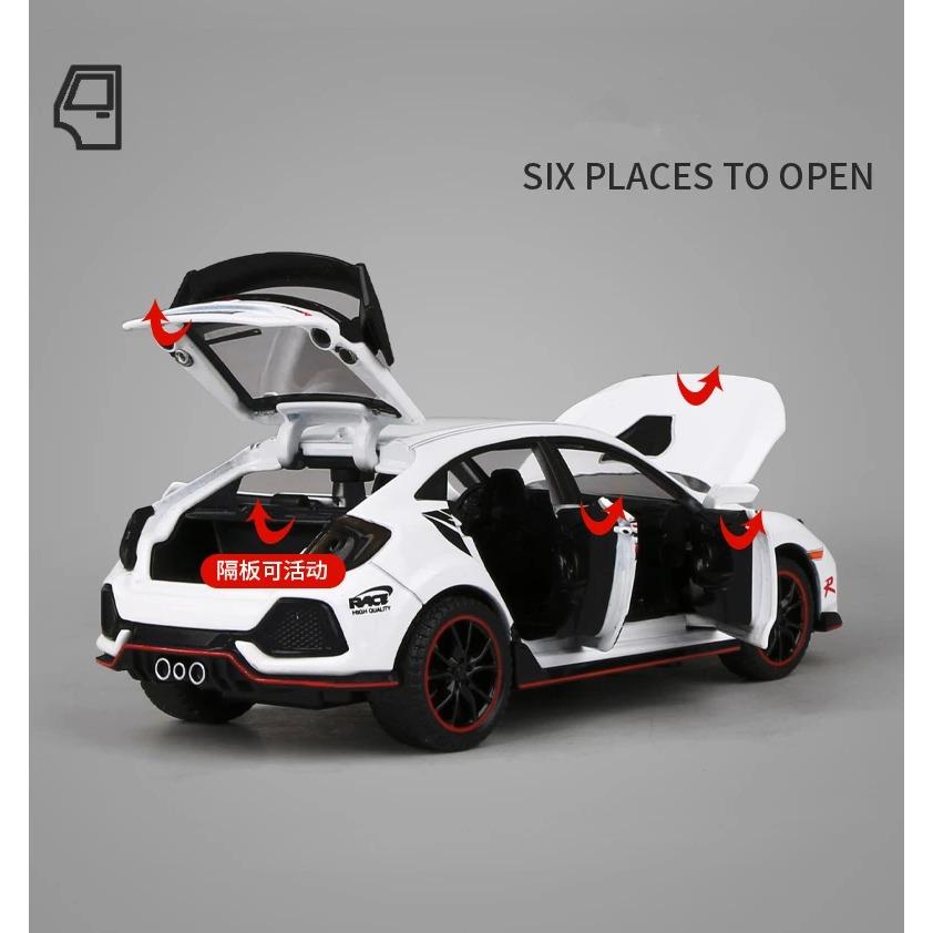 1/32 HONDA CIVIC TYPE R Alloy Sports Car Model Diecasts & Toy Vehicles Metal Car Model Sound and Light Collection Kids Toy Gift