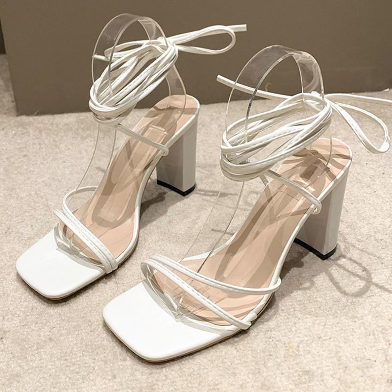 

Летние удобные дышащие женские сексуальные сандалии больших размеров на высоком каблуке 36 белый