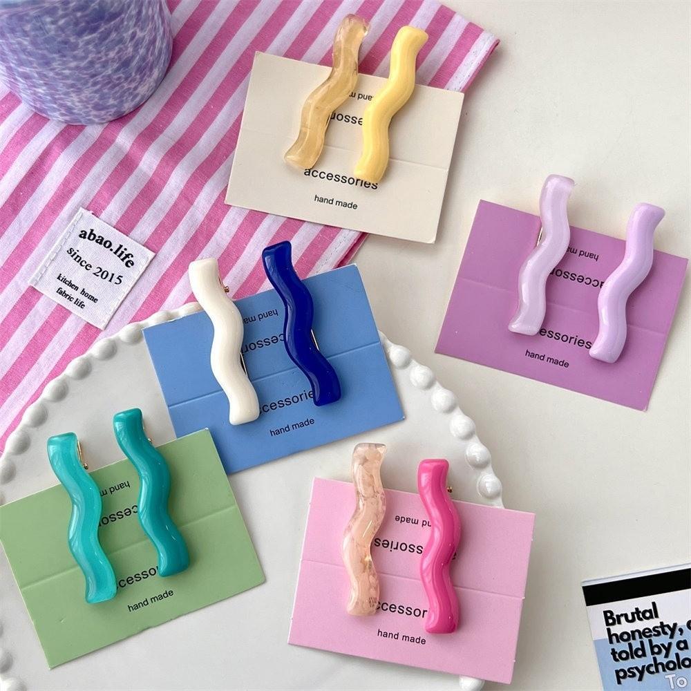 2pcs/set Candy Color Acrylic Wave Barrettes Irregular Girls Side Clip Bangs Clip Kids Headwear