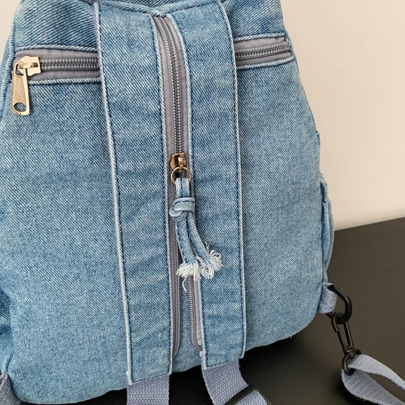 Stor Kapacitet Denim Ryggsäck Multifunktionell Bröstväska Dam Axel Crossbody Väska