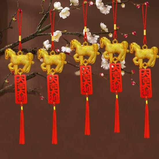 2026 Year of The Horse Pendant Chinese New Year Feng Shui Zodiac Horse Charm with Tassel for Spring Festival Car Rearview Mirror Home Decor