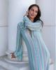 Lace Beach Dress V Neck Hollow Out Split One Piece Dress Long Sleeve Crochet Knit Cover Up Maxi Dress for Women