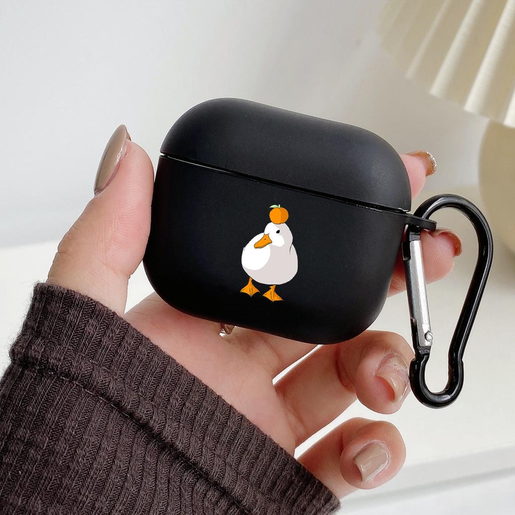 Cartoon Doubt Duck With Hook For Airpod Pro 3 Pro2 Black Protective Cover Silicone Case for Apple Airpods 2 1 Earphone Cases