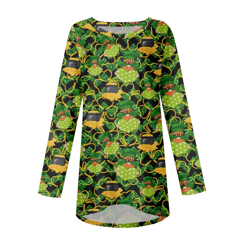 Damen Casual Fashion Farbdruck Langarm Mittellange Top Bluse