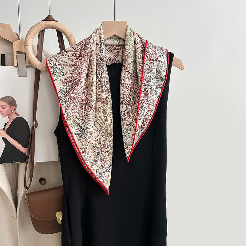 Spring, autumn and winter new high-end silk scarf women's fashion temperament printed shawl double-sided silk scarf