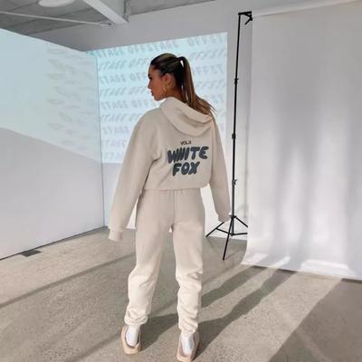 Ladies' Hooded Sportwear Two Piece Set Fleece Lined Long Sleeve Hoodie & Printed Jogger Pants Set Spring Autumn Outfits