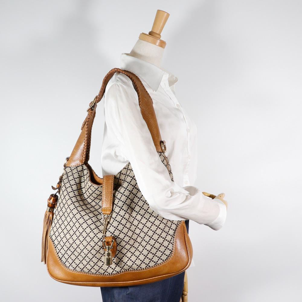 Gucci New Jackie Handbag 246907 Diamante Bamboo Fringe Brown Canvas Women Used