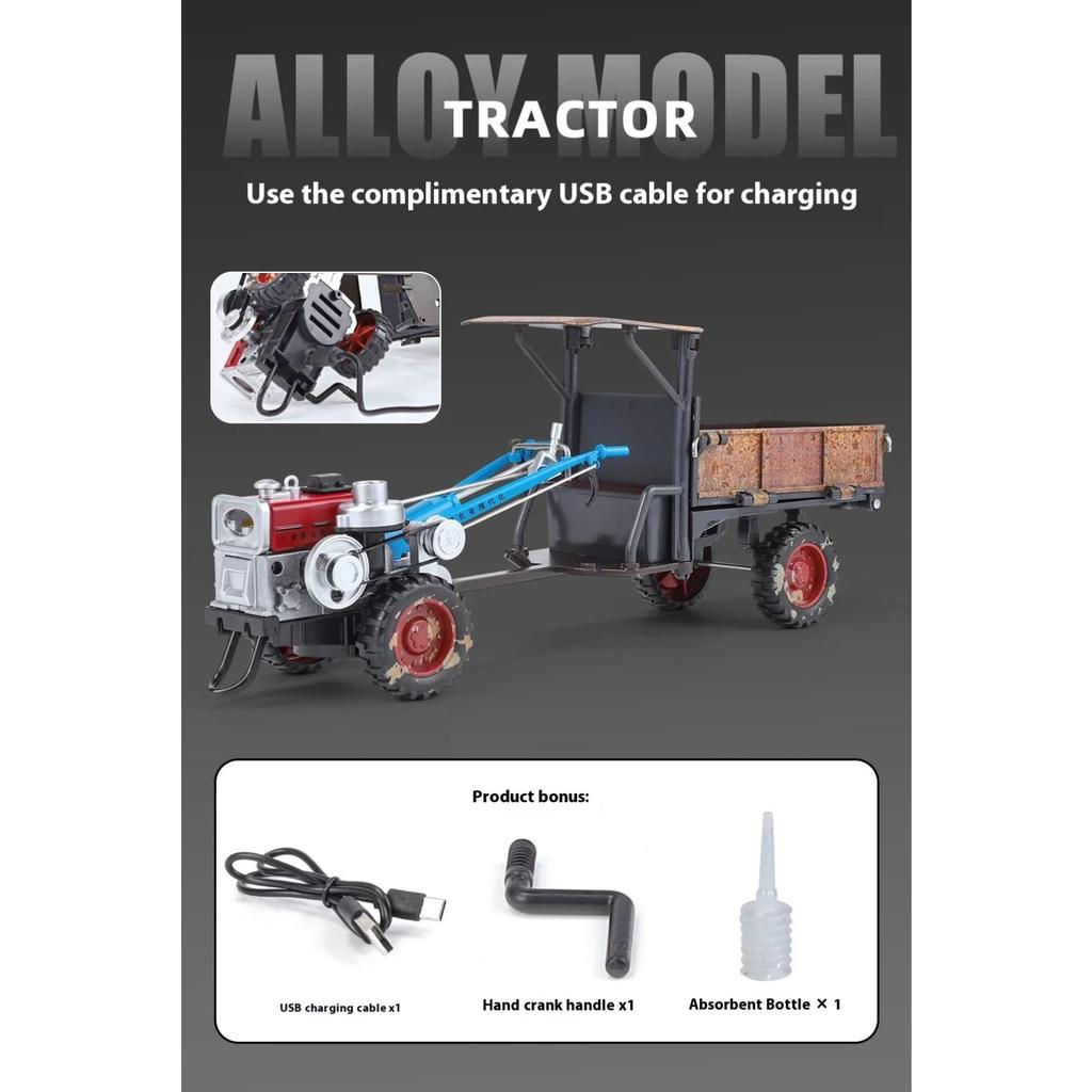 Spary 1/24 Walking Tractor Alloy Diecast Agricultural Tractor Model Sound Light Toy Retro Collection Ornaments Gift for Friends