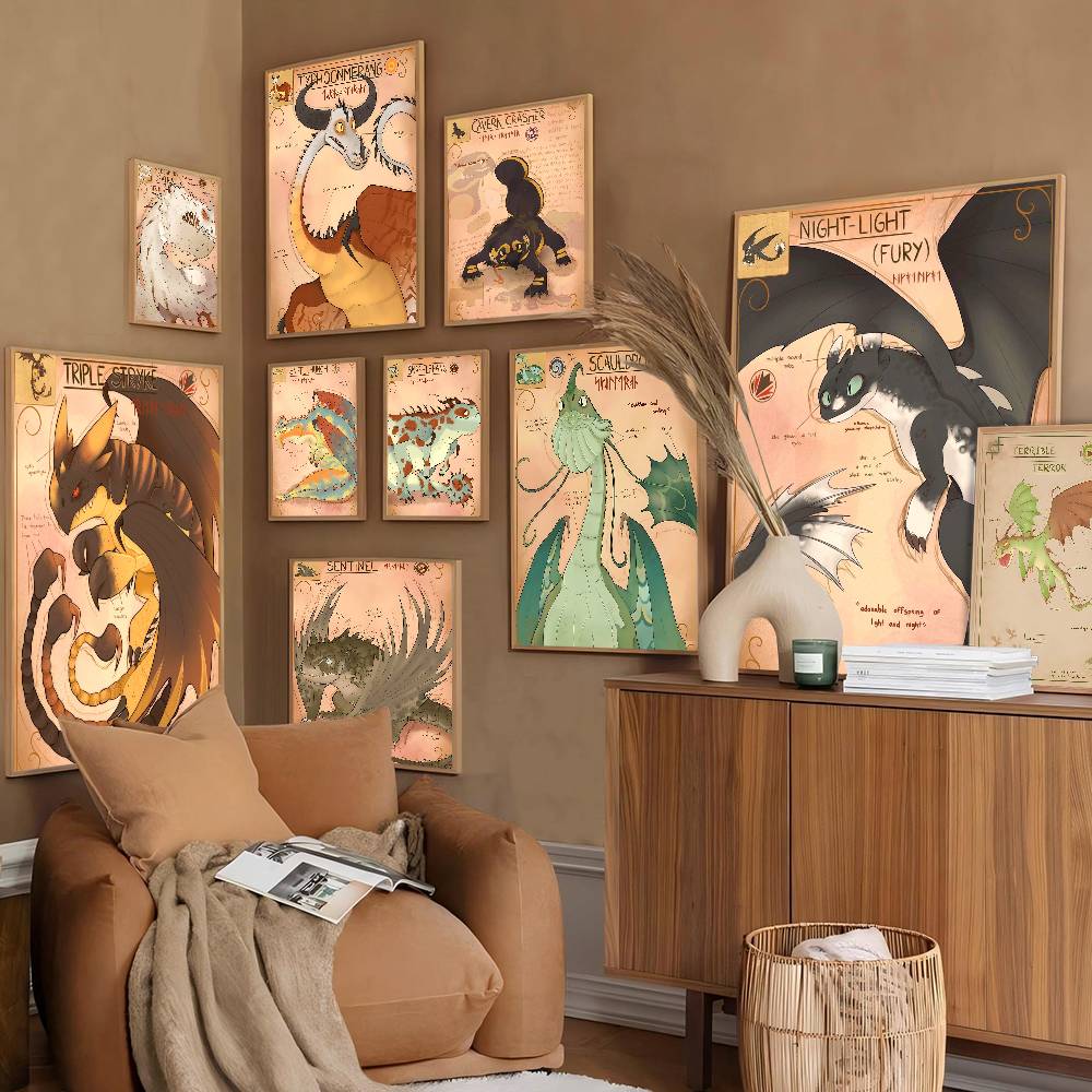 H-How To T-Train Your D-Dragon Whitepaper Poster Retro Kraft Paper Sticker DIY Room Bar Cafe Vintage Decorative Painting