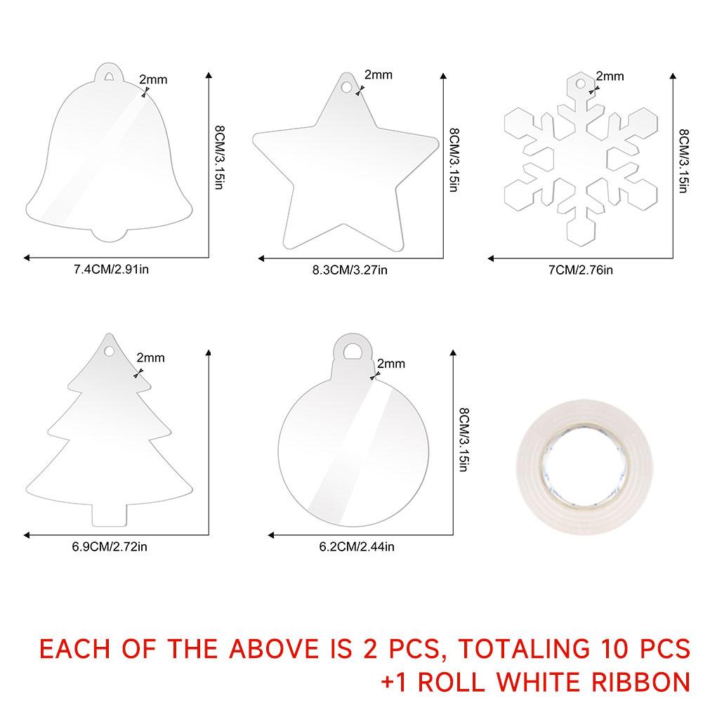 10PCS Transparent Acrylic Christmas Decoration Snowflake Drilled Holes Blank Acrylic DIY Painting Christmas Tree Pendant
