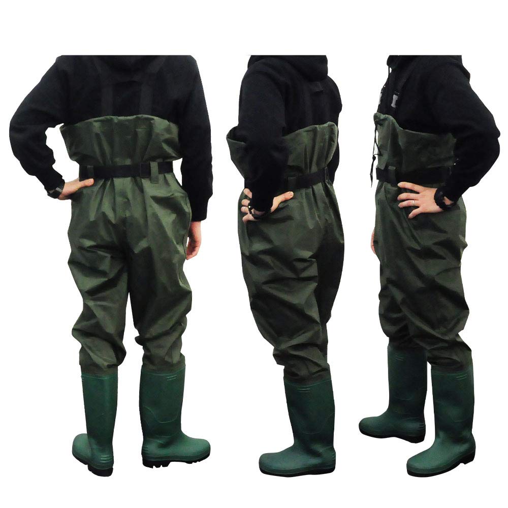 UPstore Waders Fishing Long Body Nylon Waders Boots Chest High Waders Waterproof Pants with Pocket Radial Sole Easy To Put On and Take Off Green Size