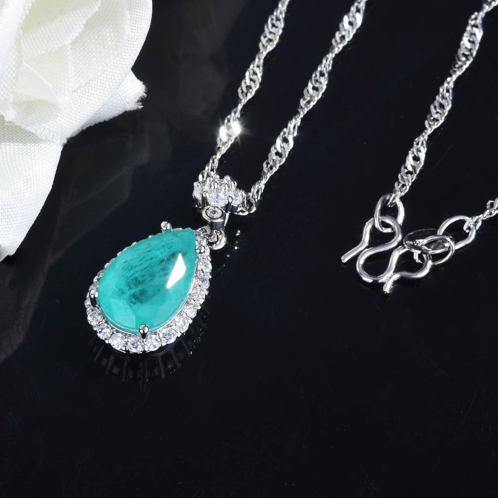 Women Jewelry Set Simulated Paraiba Teardrop Ring Pendant Necklace Earrings