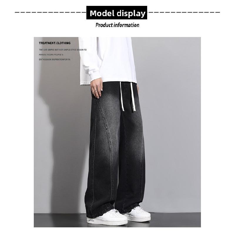 Spring and Summer Men's Wide-leg Jeans 2026 New Slim Straight Wide-leg Youth Curved Pants Trendy