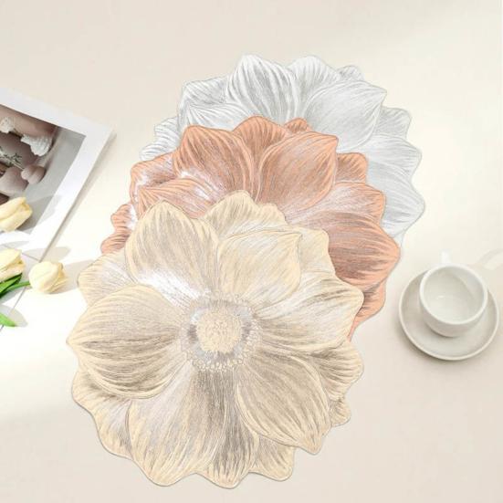 PVC Bordbrikker Lotus Sklisikker Skålunderlag Fortykket Varmebestandige Brikker for Kopper Skåler Vanntett Vaskbar Bordbeskyttere Hotell Hjem Spisedekor