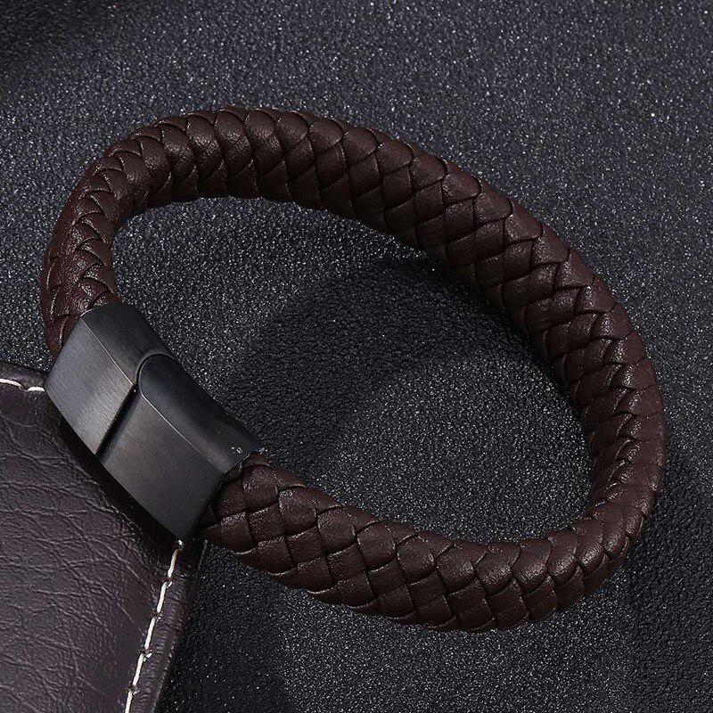 Punk Men Bracelet Bangles Black Brown Leather Bracelet Male Stainless Steel Clasp Fashion Wristband Gift