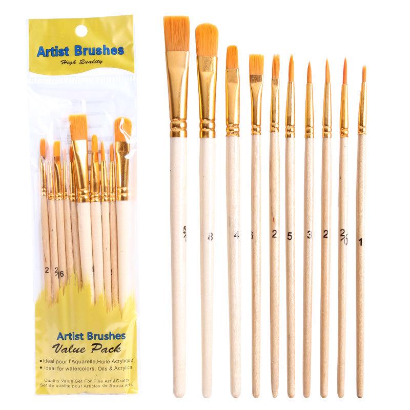 10-Piece Pearlescent Blue Oil Paint Brush Set with Nylon Bristles for Gouache & Watercolor