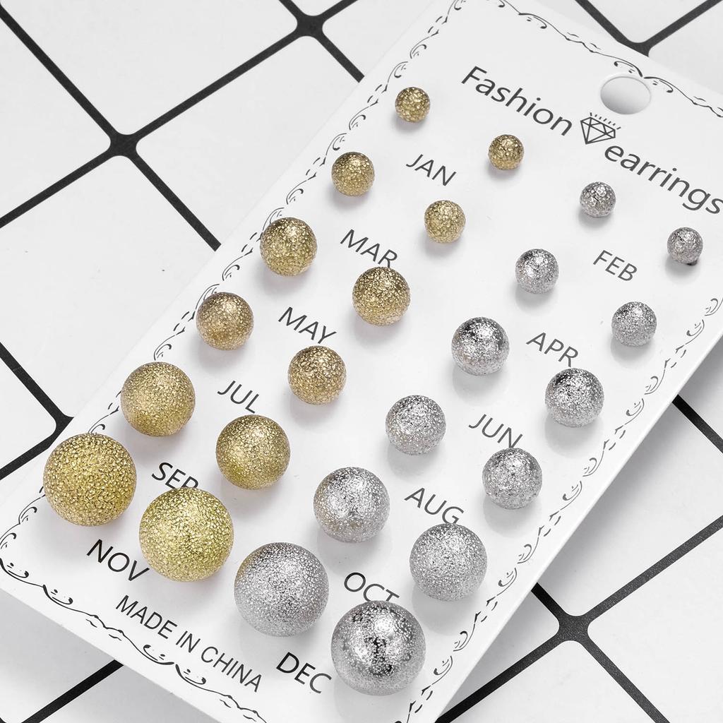 12 Pairs/Lot Acrylic Rhinestone Fashion Earrings Set For Women Flower Heart Stud Earring Girls Simple Geometric Earrings Jewelry
