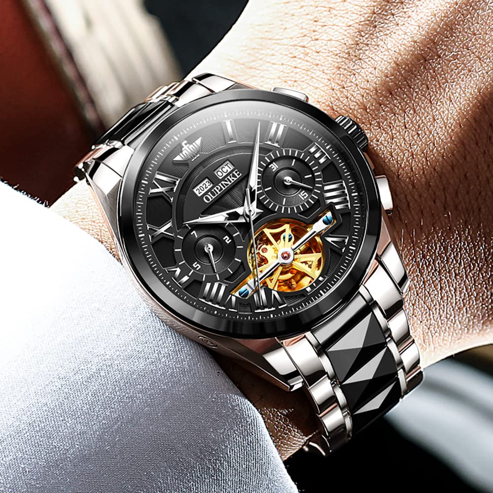 OUPINKE Watch Automatic Mechanical Watch Easy To Read Dial Waterproof Watch Calendar Automatic Manual Winding 40MM Hollow Dial Men's - Men's - -