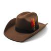 Men'S Woolen Western Black Cowboy Hat Feathers Upturned Hump Riding Hat