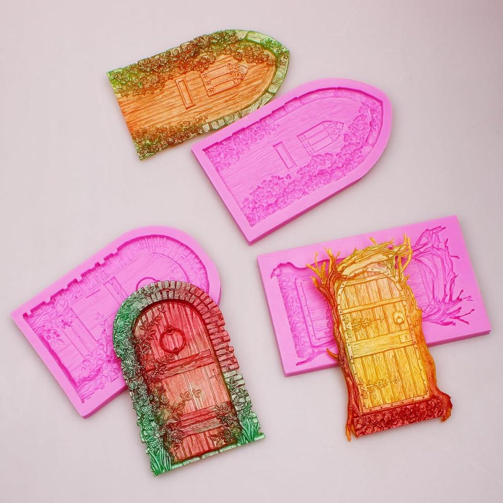Fairy Garden Door Fondant Molds, Enchanted Vintage Treehouse Silicone Chocolate Molds, Cake Decorating Baking Molds for Pudding Jelly Cookie Candy
