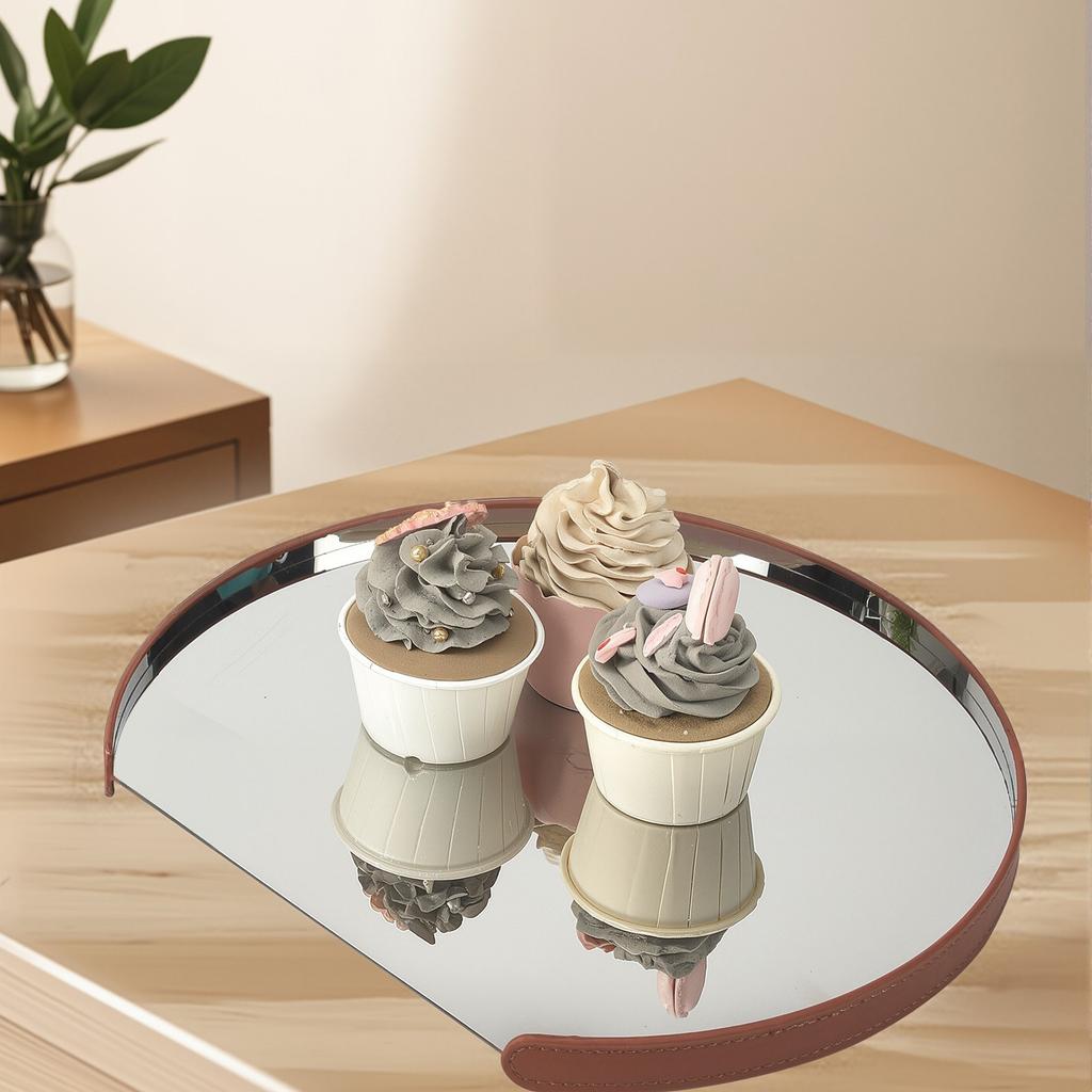 Stainless Steel Mirror Leather Tray Desktop Storage Container Jewelry Display Geometric Circular Storage Tray Cake Plate