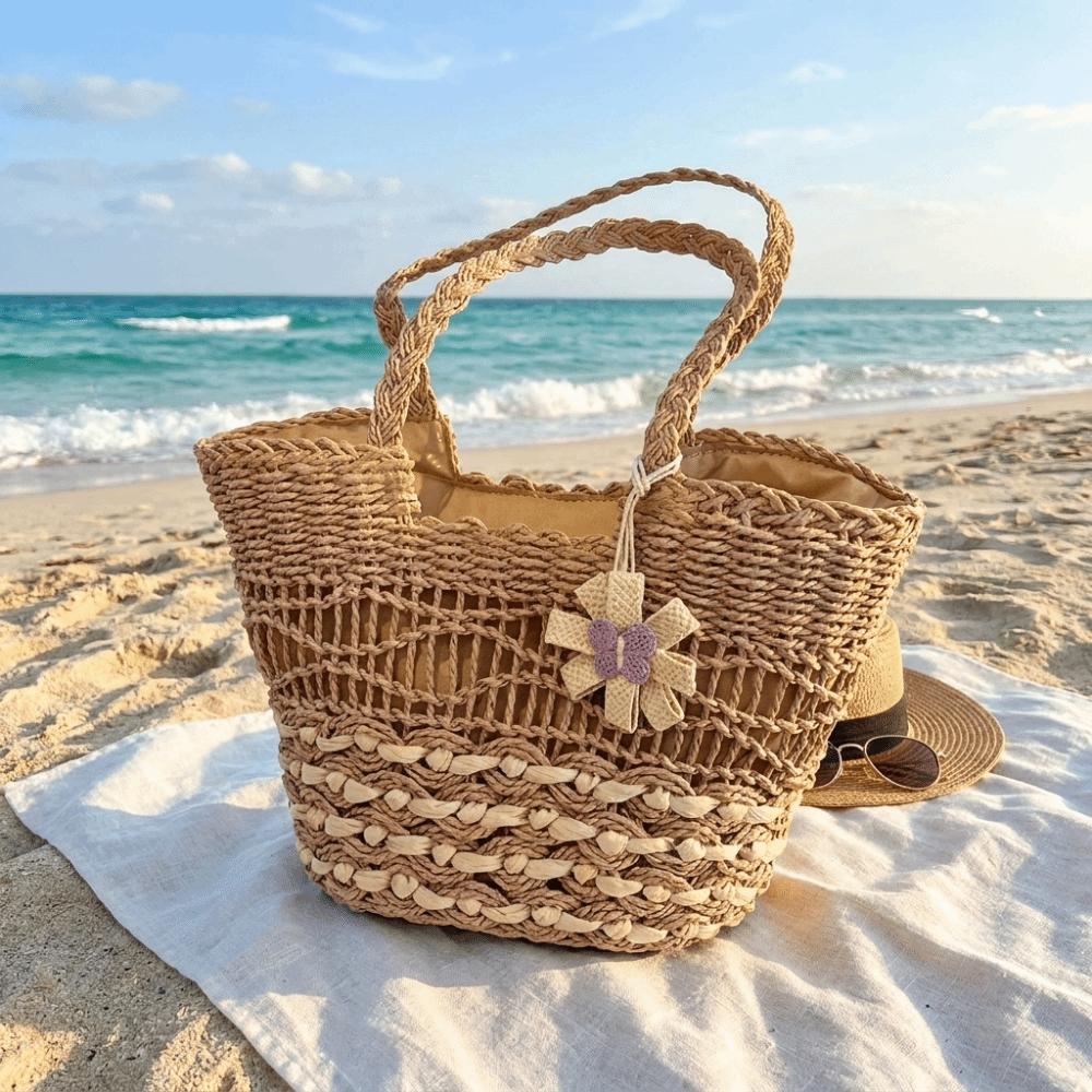 Grote Schoudertas voor het Strand Geweven Textuur Handgeweven Tas Stro Geweven Tas Casual Uitje