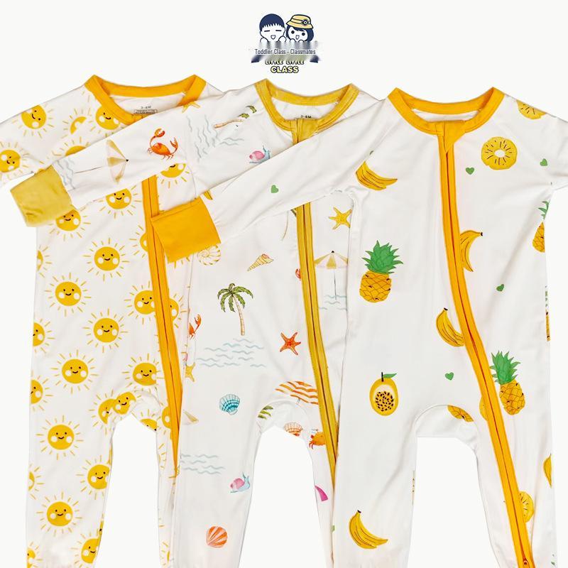 Bamboo Fiber Baby Romper with All-Over Print - Long Sleeve Onesie