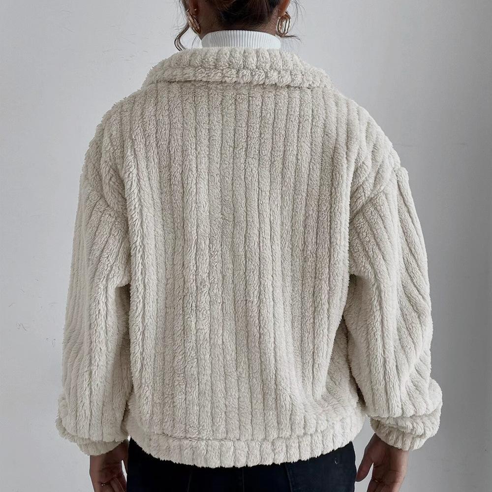 Women Plush Jacket Faux Fur Thick Coat Casual Long Sleeve Loose Overcoat Female Outerwear Autumn Winter Ladie Button Coat