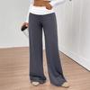 Women's Mid Waist Fold Over Flare Pants Casual Loose Wide Leg Yoga Trousers
