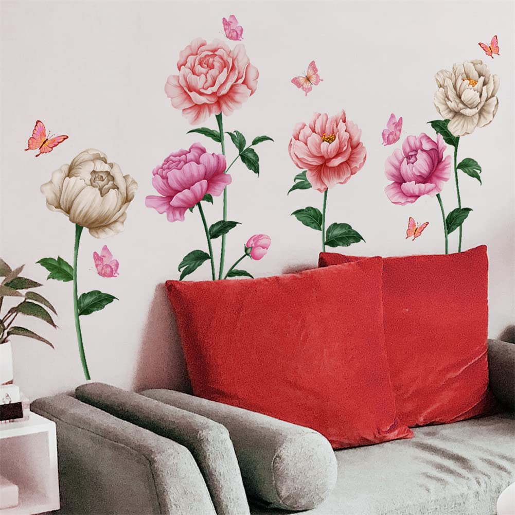 WOHAHA Flower Wall Stylish Removable Wall Pink Flower and Butterfly Living Wall Removable Wall Sticker Decoration Sticker, Decal, Pattern, Room,