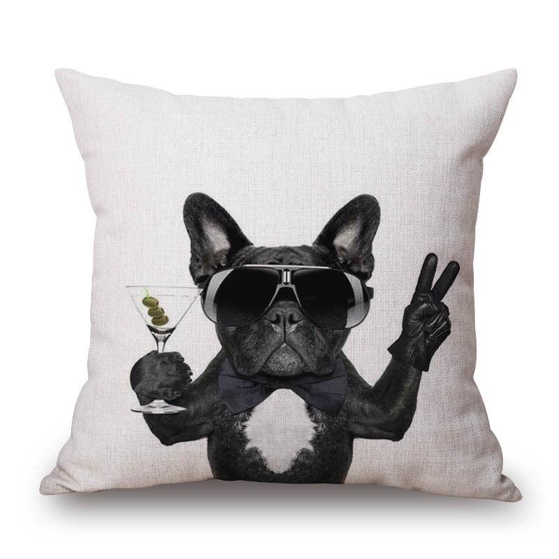 Adorable Cute French Bulldog Pattern Linen Throw Pillow Case For Trendy Home Decor