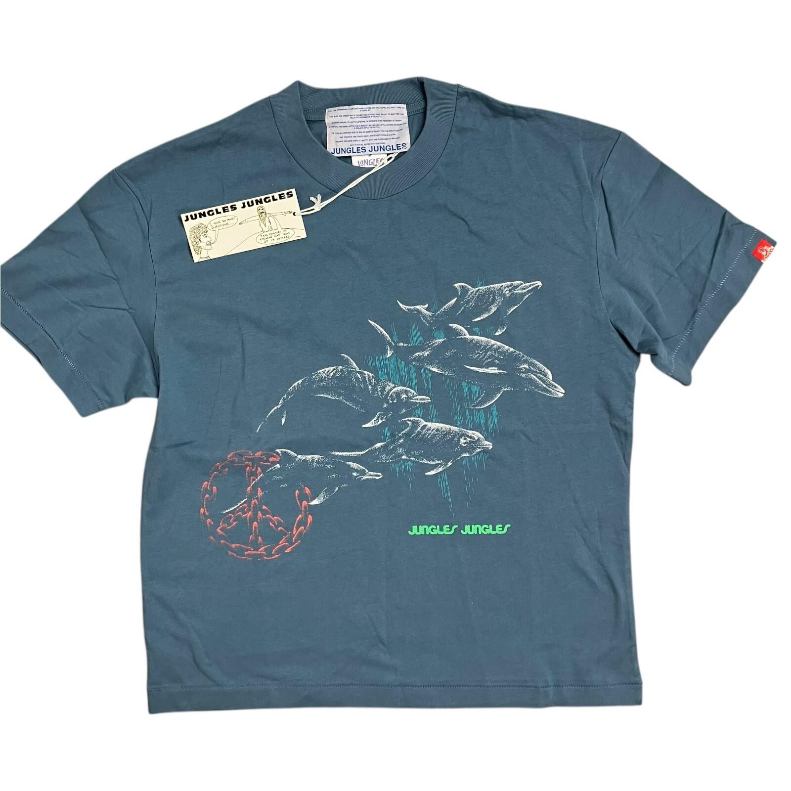 Jungles Tee Mens M Blue Dolphin Streetwear Skater T-Shirt Peace Ocean Surfer XL