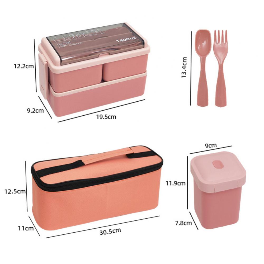 Double Layer Lunch Box For Kids School Microwave Bento Box With Fork Spoon Storage Bag Dinnerware Set Food Storage Container