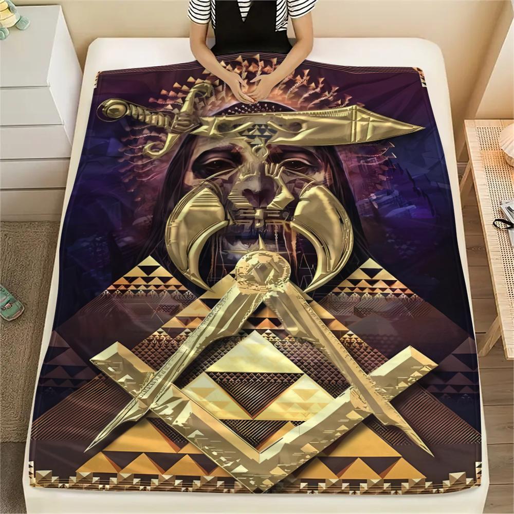 1Pc Masonic Freemason Print Flannel Blanket, High Quality Comfortable for All Seasons, Home Decor, Warmth and Comfort, Perfect for Christmas Gifts