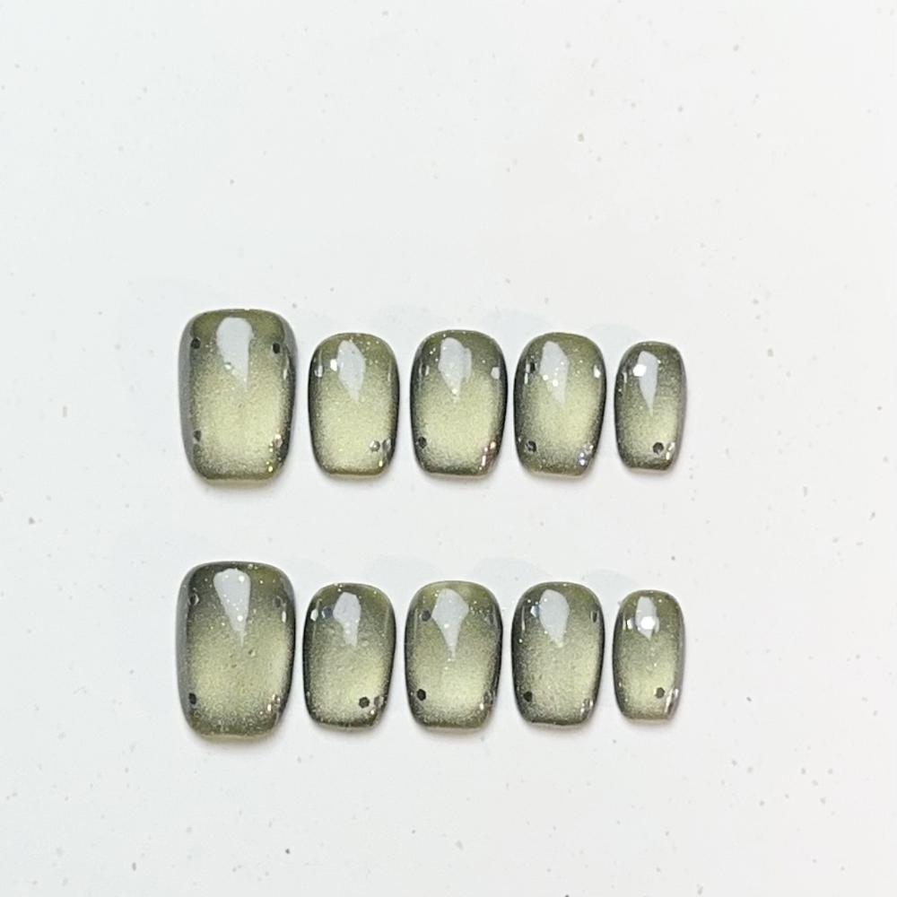Handmade Cat Eye Short Square Oval Press On Nails With Bowknot Pearl Diamond Flower Star Decor Detachable Full Cover
