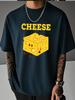 Unisex Summer Casual Short Sleeve T Shirt Cartoon Cheese Block CHEESE Letter Print Oversized Loose Street Daily Fashion Tops