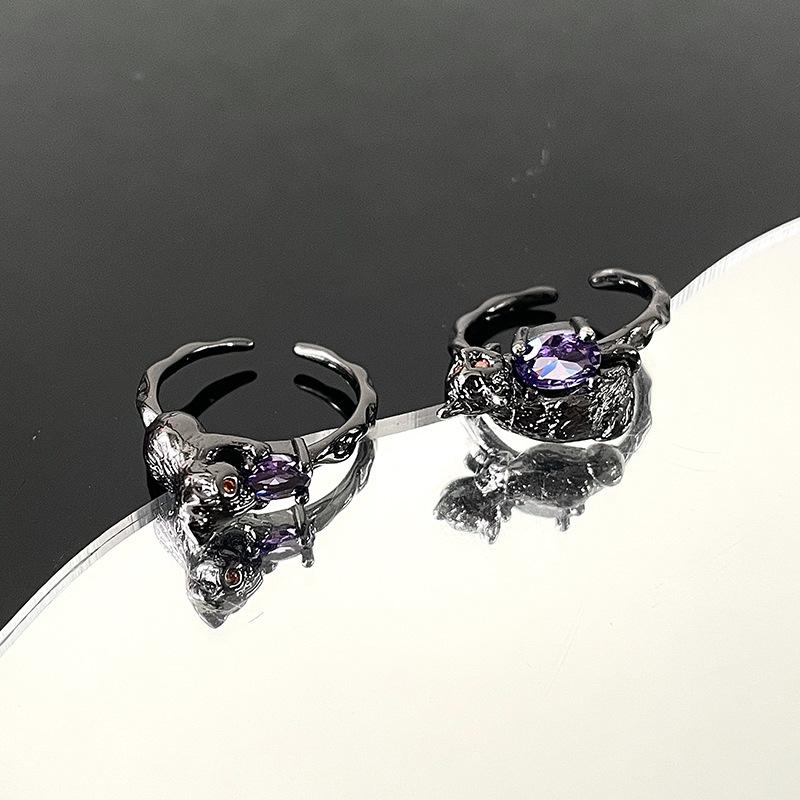 Katze Eichhörnchen Persönlichkeit Niedlich Offenes Ring Set Damenmode Kalter Stil Retro Nischendesign