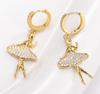 Gold Ballet Dancer Earrings for Women Elegant Crystal Ballerina Hoop Earrings Fashion Dance Jewelry Gift for Girls