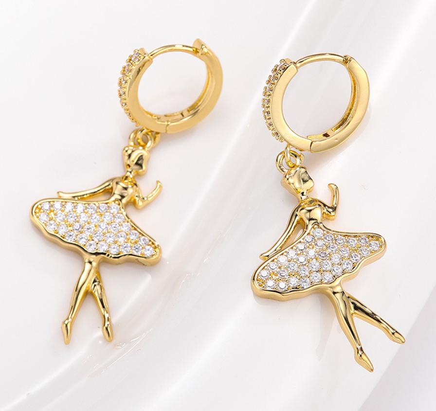 Gold Ballet Dancer Earrings for Women Elegant Crystal Ballerina Hoop Earrings Fashion Dance Jewelry Gift for Girls