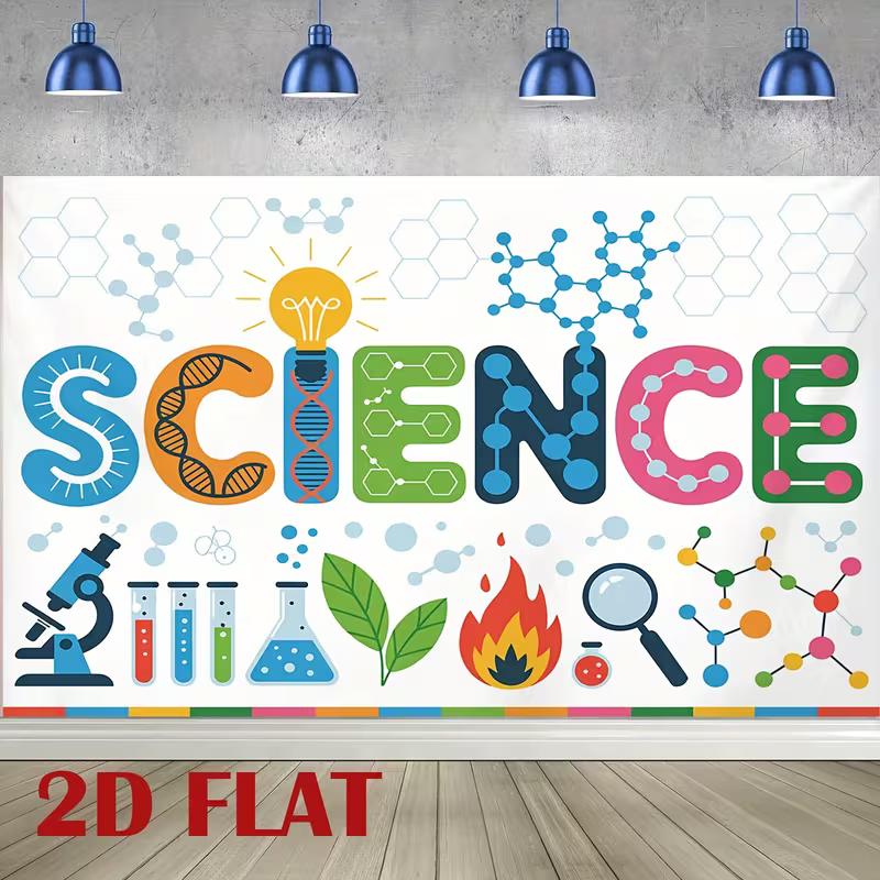 2D Cartoon Microscope DNA Molecule Flame Kids Science Birthday Photography Backdrop