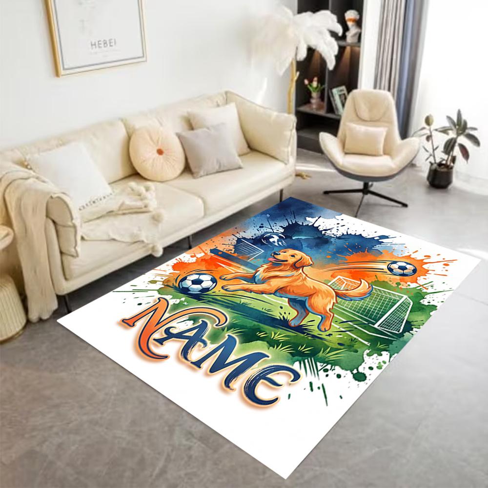 Christmas Football Celebration Customized Name Area Rug Suitable for Balcony Foyer Dormitory Study room Anti-slip Rug Anime Office Decor