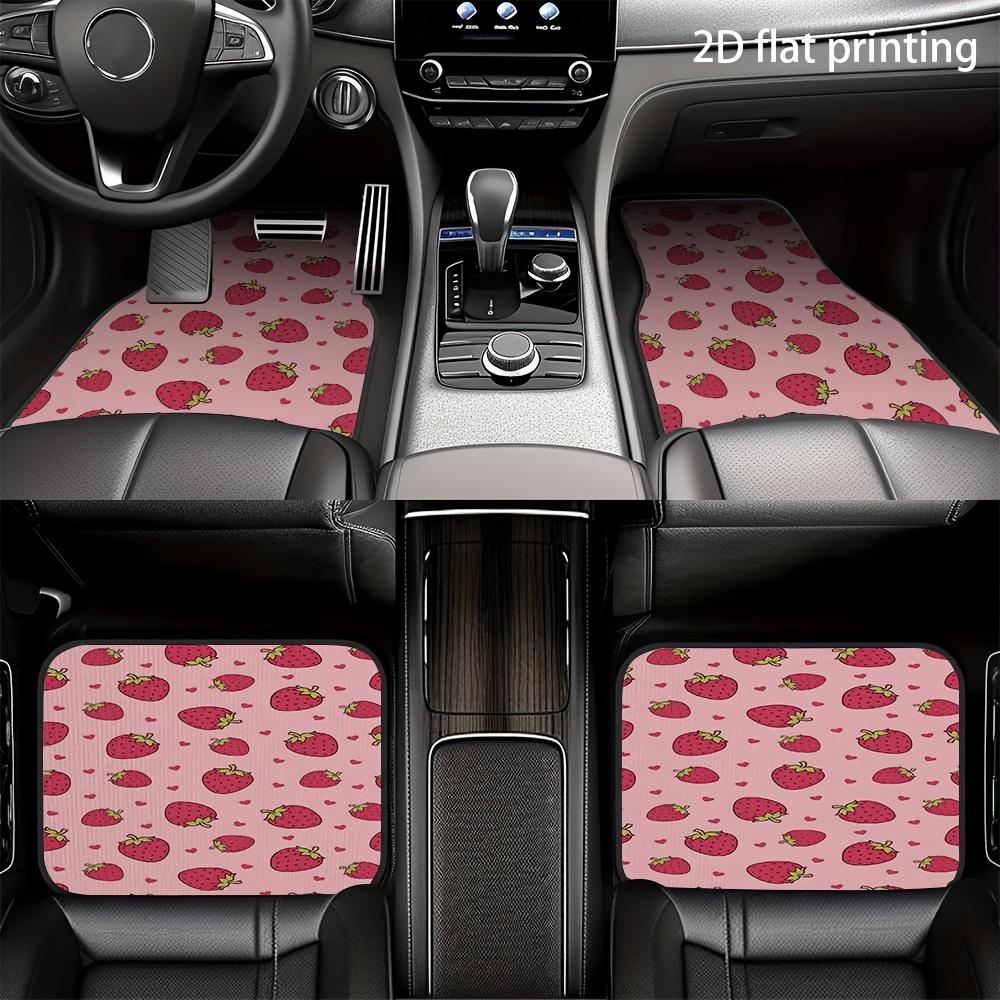 4pcs Car Floor Mats, Strawberry And Heart Pink Pattern, Material, Universal Car Mats, Suitable For Front And Rear Seats, Car Int