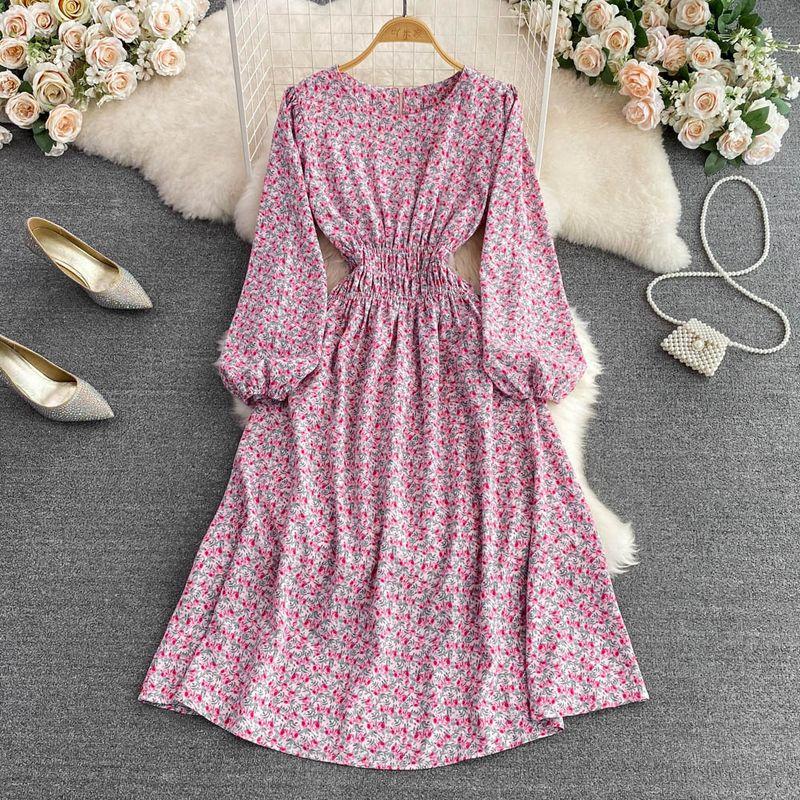 

Ранняя осень Простое платье с длинными рукавами Элегантное Изящное Pink All yards