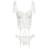 Hollow Mesh Women Lingerie Uniform Passionate Set Bow Lace Corset  Home Travel